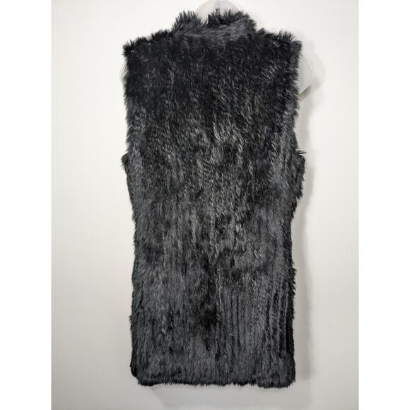 Love Token Rabbit Fur Sleeveless Cardigan Long Black Size Medium - Picture 4 of 7